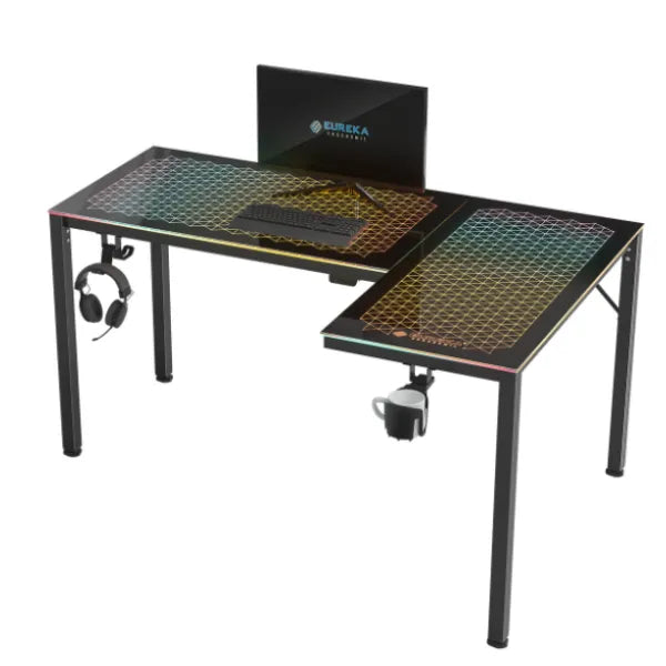 Eureka Gaming L60 RGB Spectrum Glass Computer Desk - Right