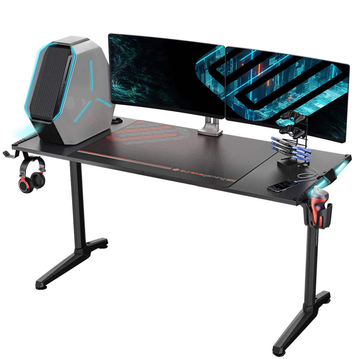 Eureka Ergonomic 55 Inch RGB LED Gaming Desk with Lights